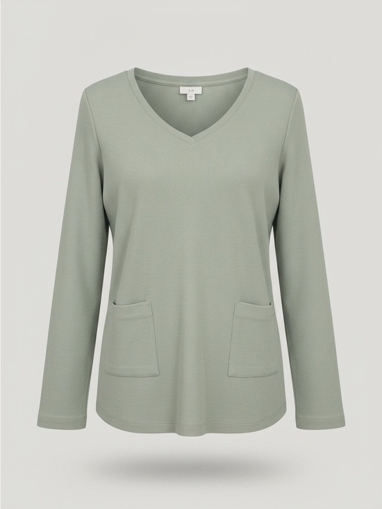 J. Jill Tops - J.Jill Sage Green Waffle Knit V-Neck Pocket Top Women’s Long Sleeve